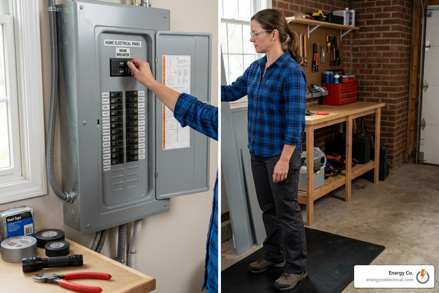 homeowner safely turning off a main breaker - 24-hour emergency electrician near me