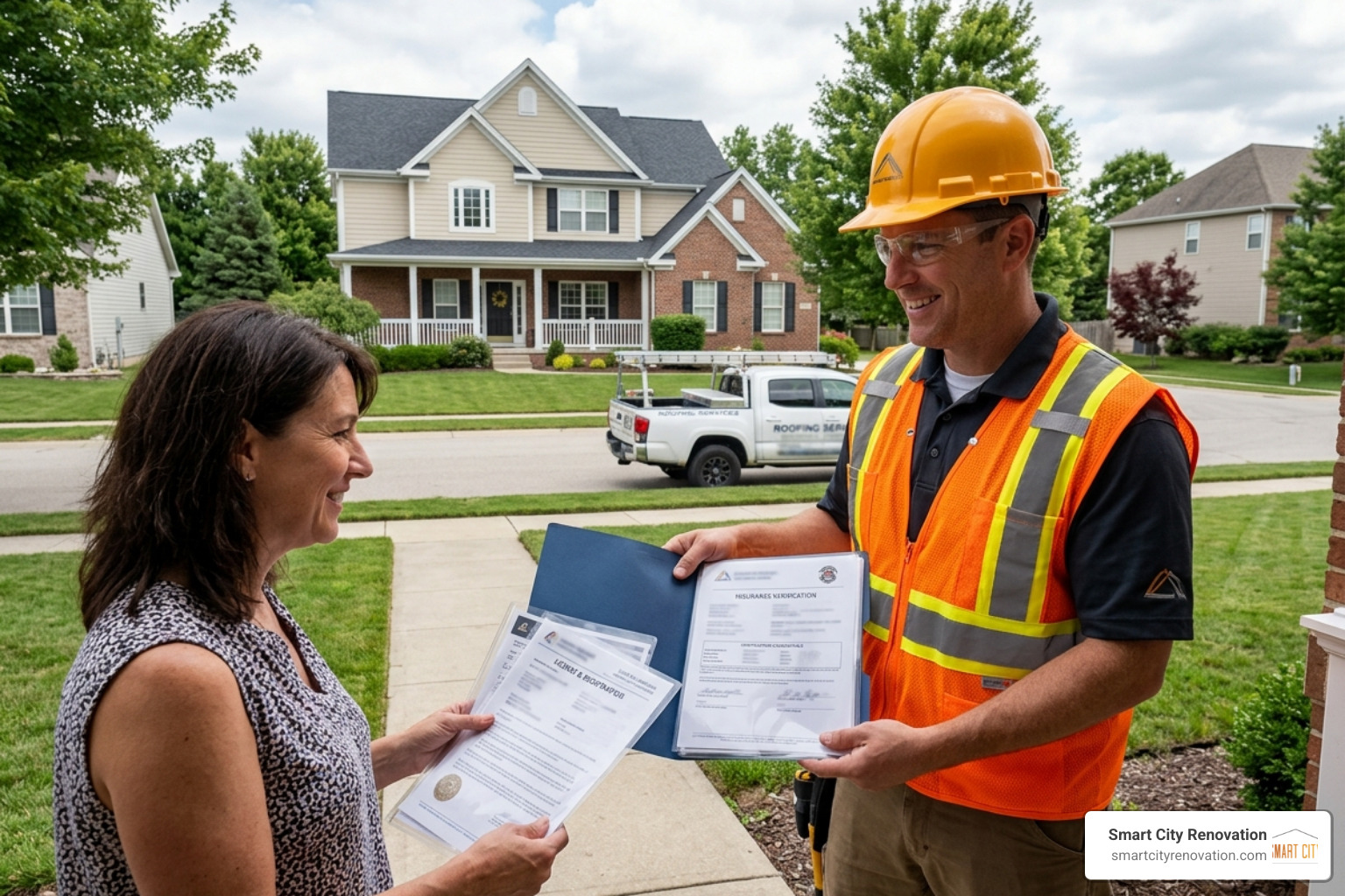 roofing contractor showing credentials and insurance papers - professional roofers near me roofing contractor showing credentials and insurance papers - professional roofers near me