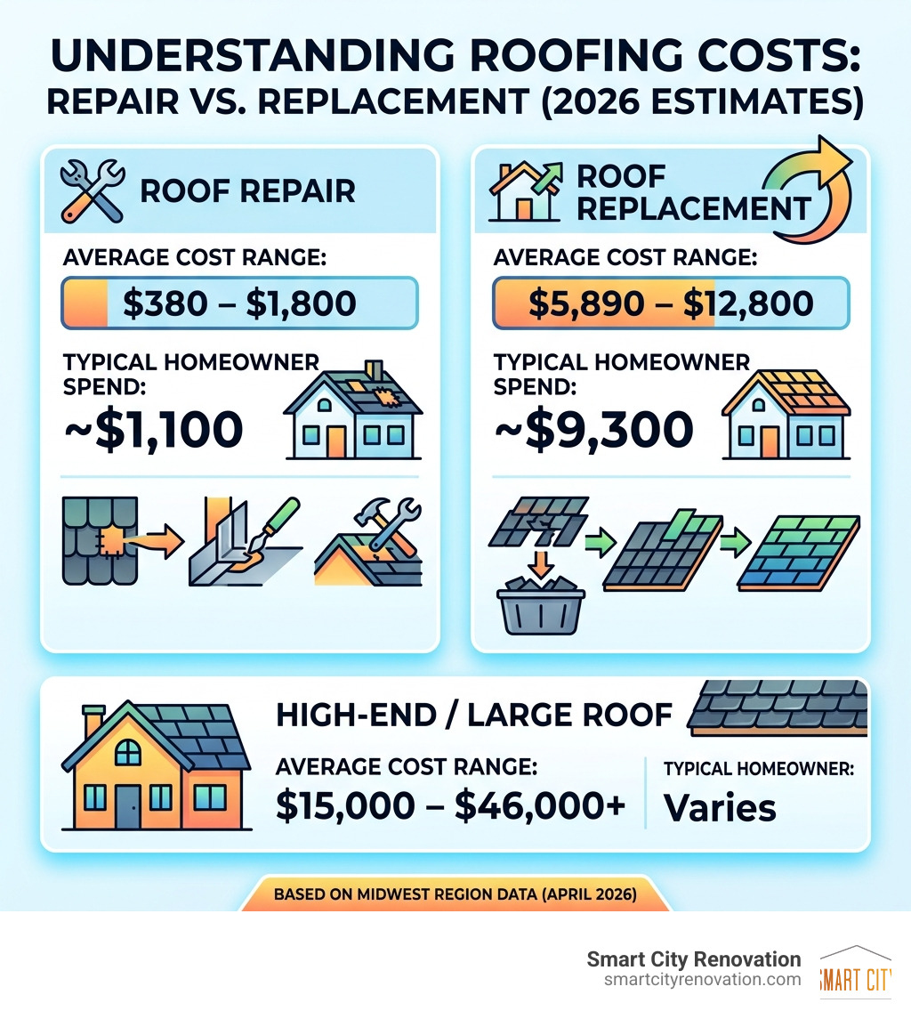 Table comparing average repair vs. replacement costs - professional roofers near me infographic Table comparing average repair vs. replacement costs - professional roofers near me infographic