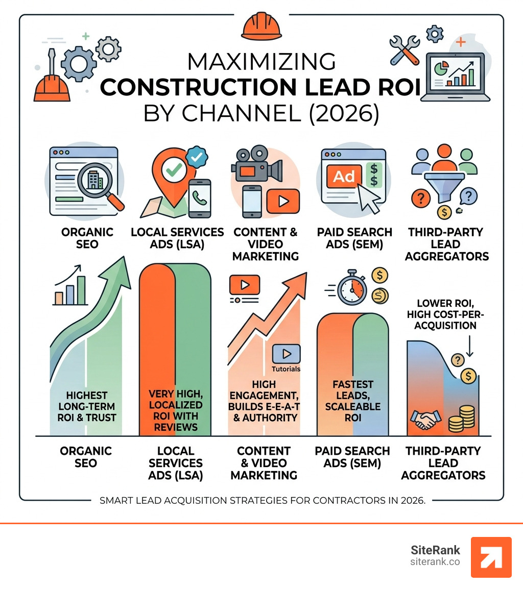 infographic showing construction lead ROI by channel - how to get construction leads infographic infographic showing construction lead ROI by channel - how to get construction leads infographic