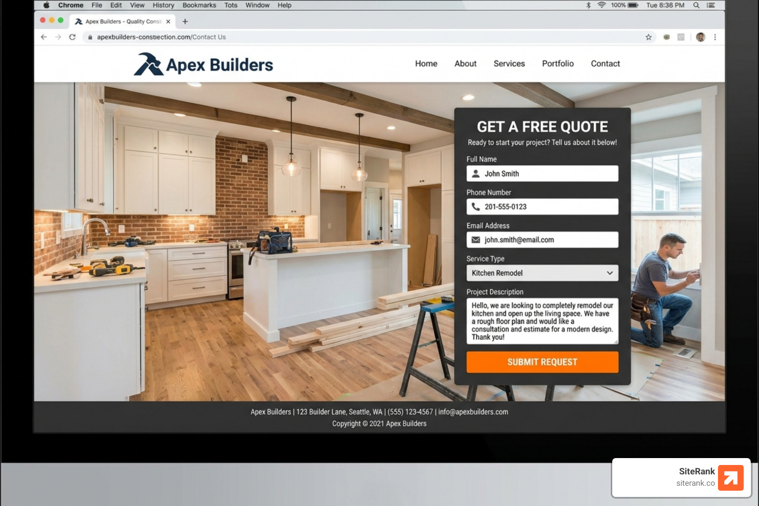 example of a high-converting construction contact form with minimal fields - how to get construction leads example of a high-converting construction contact form with minimal fields - how to get construction leads