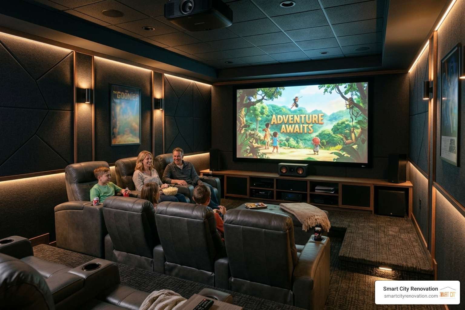 modern basement home theater with acoustic wall panels and plush seating - basement remodel cost breakdown modern basement home theater with acoustic wall panels and plush seating - basement remodel cost breakdown
