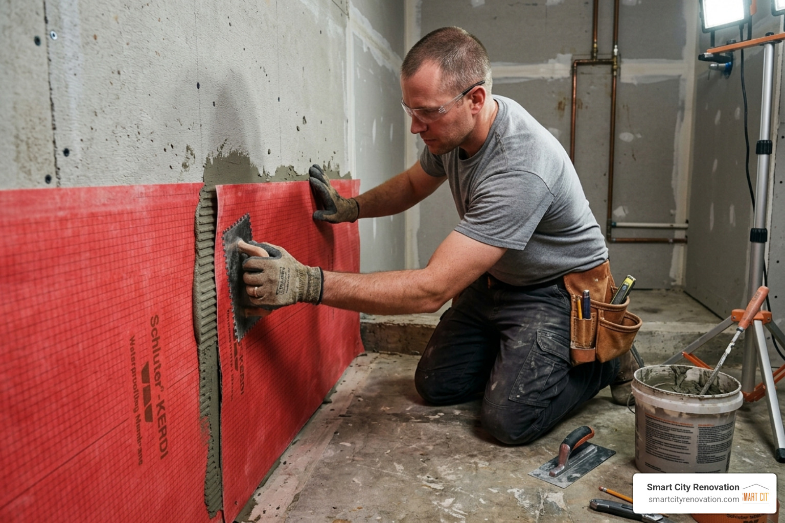waterproof membrane installation on basement bathroom shower walls - add a bathroom to a basement waterproof membrane installation on basement bathroom shower walls - add a bathroom to a basement