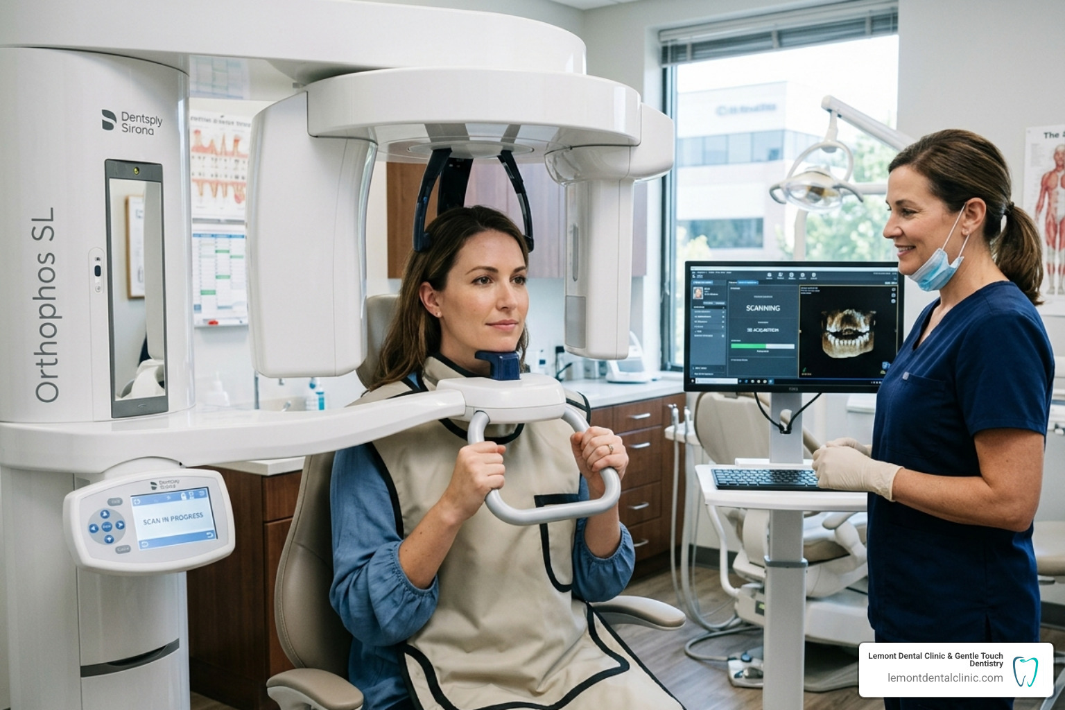 CBCT machine performing a 3D scan on a patient - 3D guided implant surgery