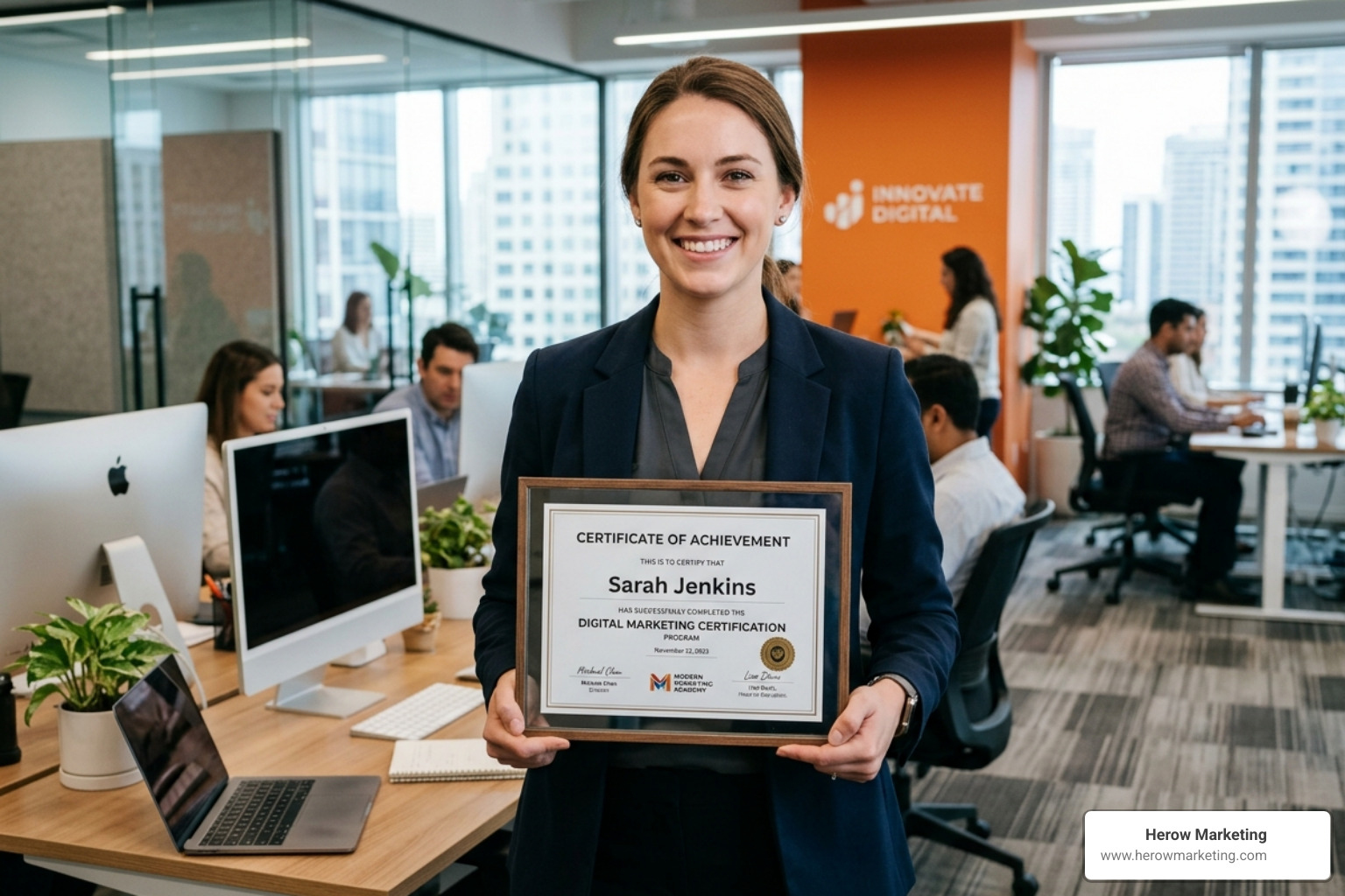 Professional displaying a digital marketing certification - digital and social media marketing salary Professional displaying a digital marketing certification - digital and social media marketing salary