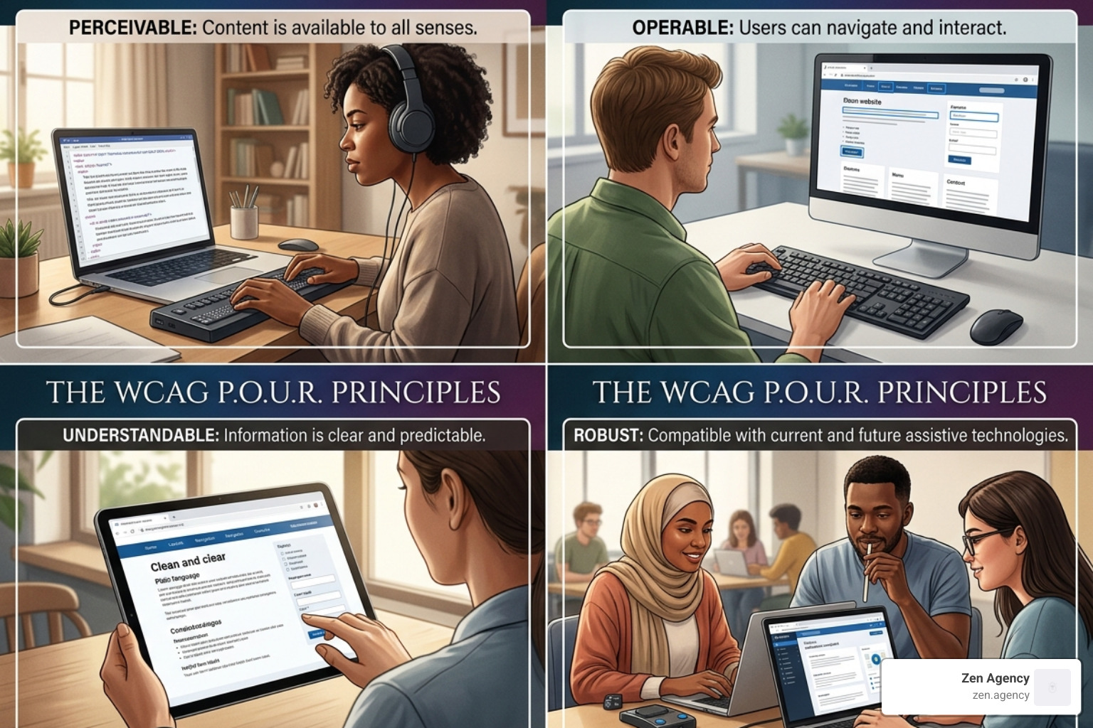 The four principles of WCAG: Perceivable, Operable, Understandable, Robust - ADA compliance website checker The four principles of WCAG: Perceivable, Operable, Understandable, Robust - ADA compliance website checker