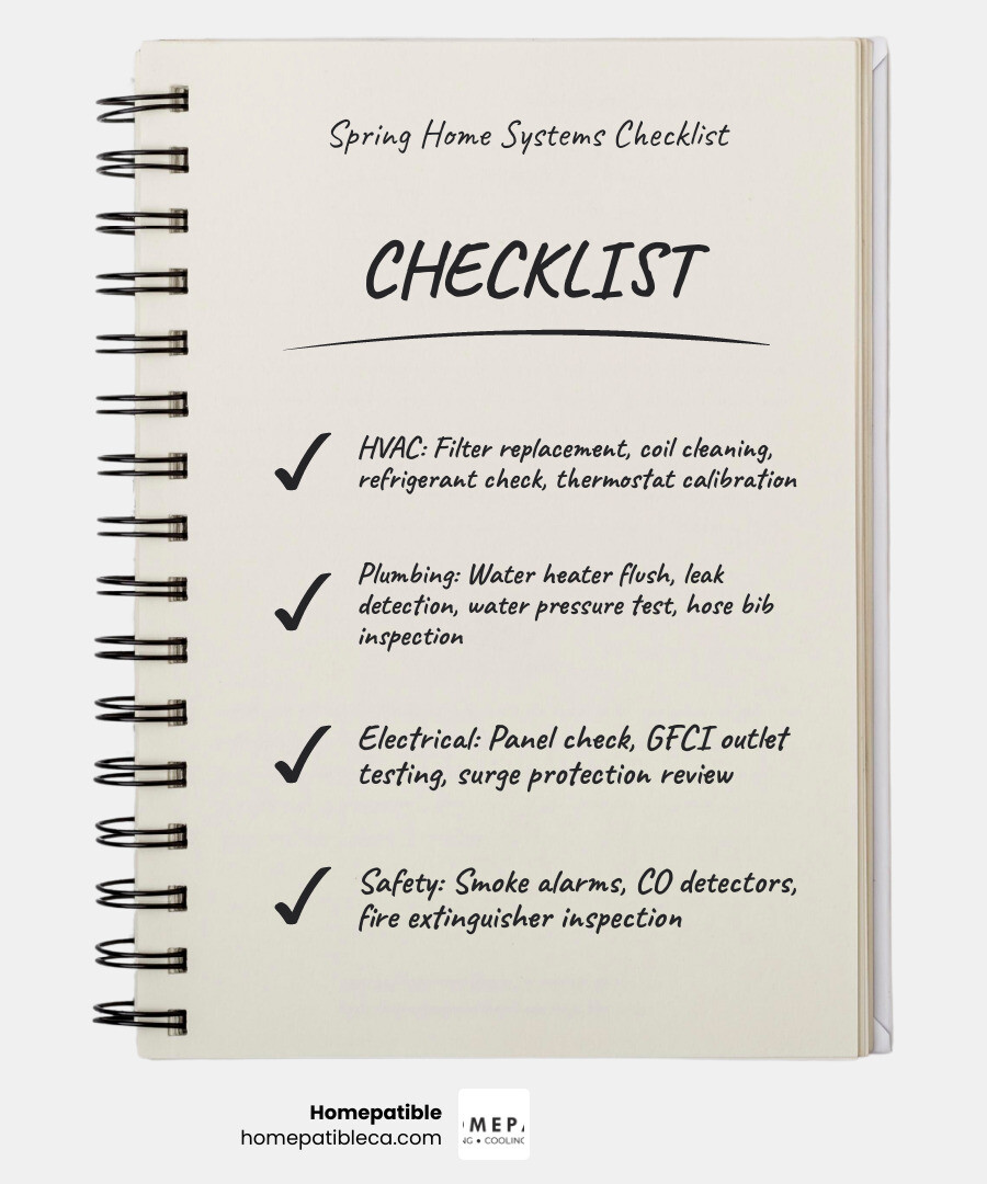 Spring home systems maintenance checklist infographic for Central Coast homeowners in 2026 - spring home systems maintenance