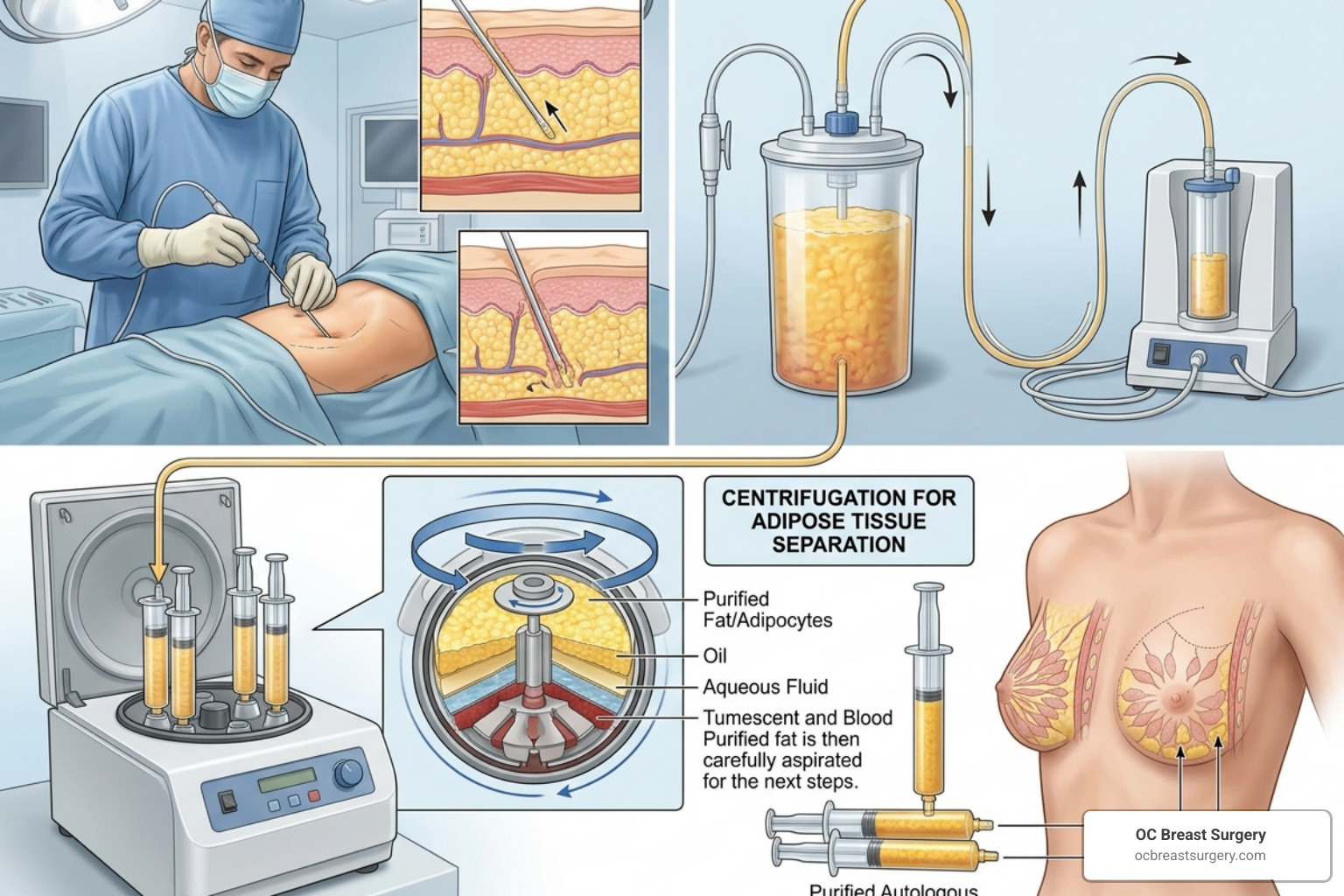 fat harvesting and purification process for breast augmentation - move belly fat to breasts