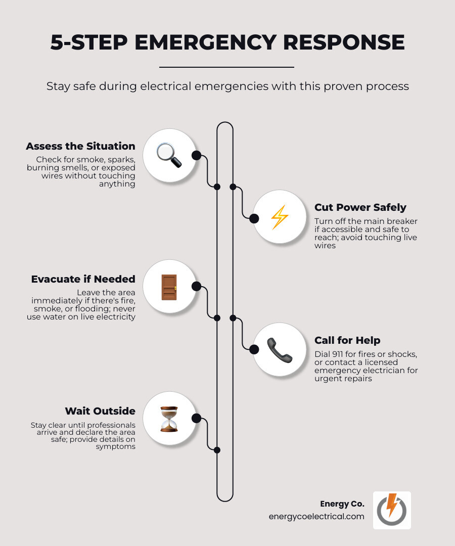 5-step emergency electrician response process infographic for Chicago homeowners - emergency electrician infographic