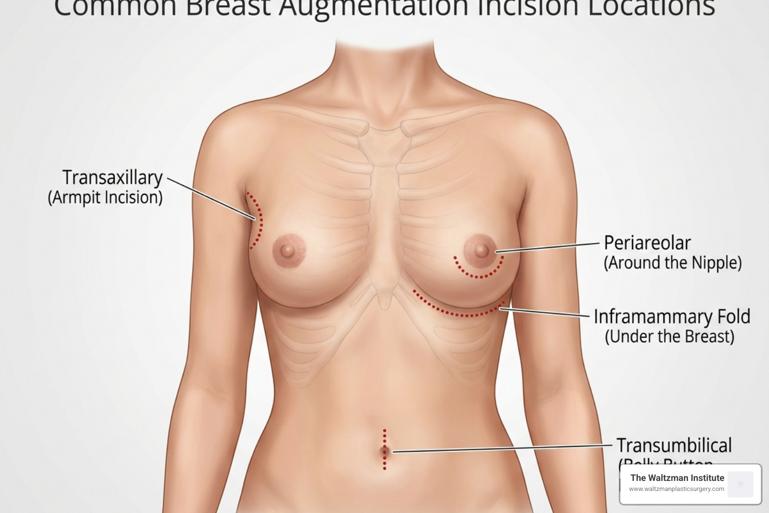 Illustrating common incision locations for breast augmentation - breast augmentation Illustrating common incision locations for breast augmentation - breast augmentation