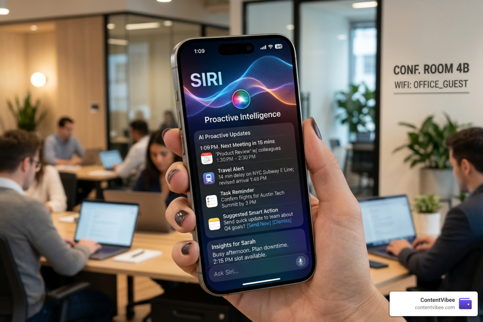 AI-powered Siri interface on iPhone 17 showcasing advanced processing - apple stock forecast high return