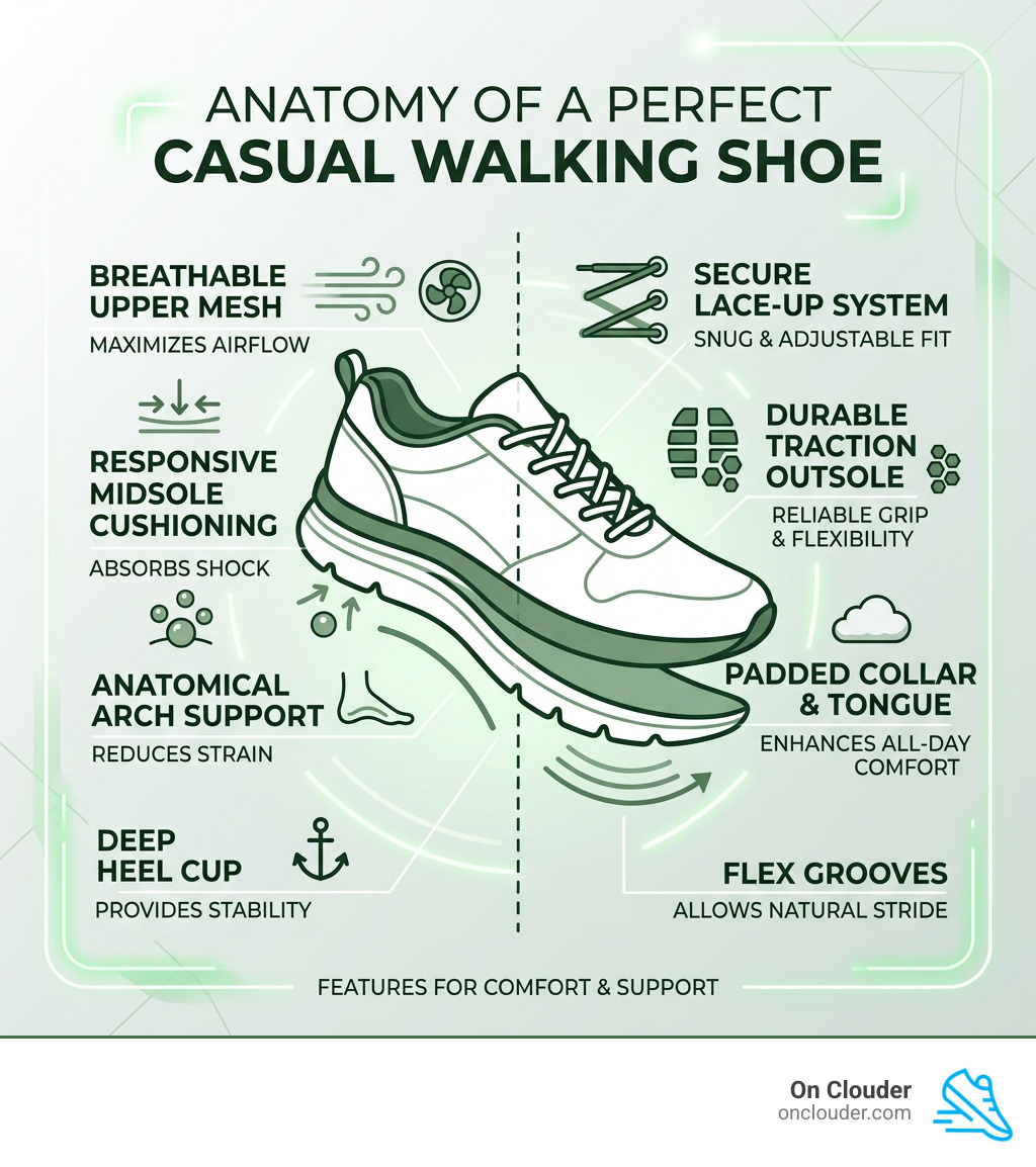 anatomy of a perfect casual walking shoe infographic - best casual shoes for walking infographic 