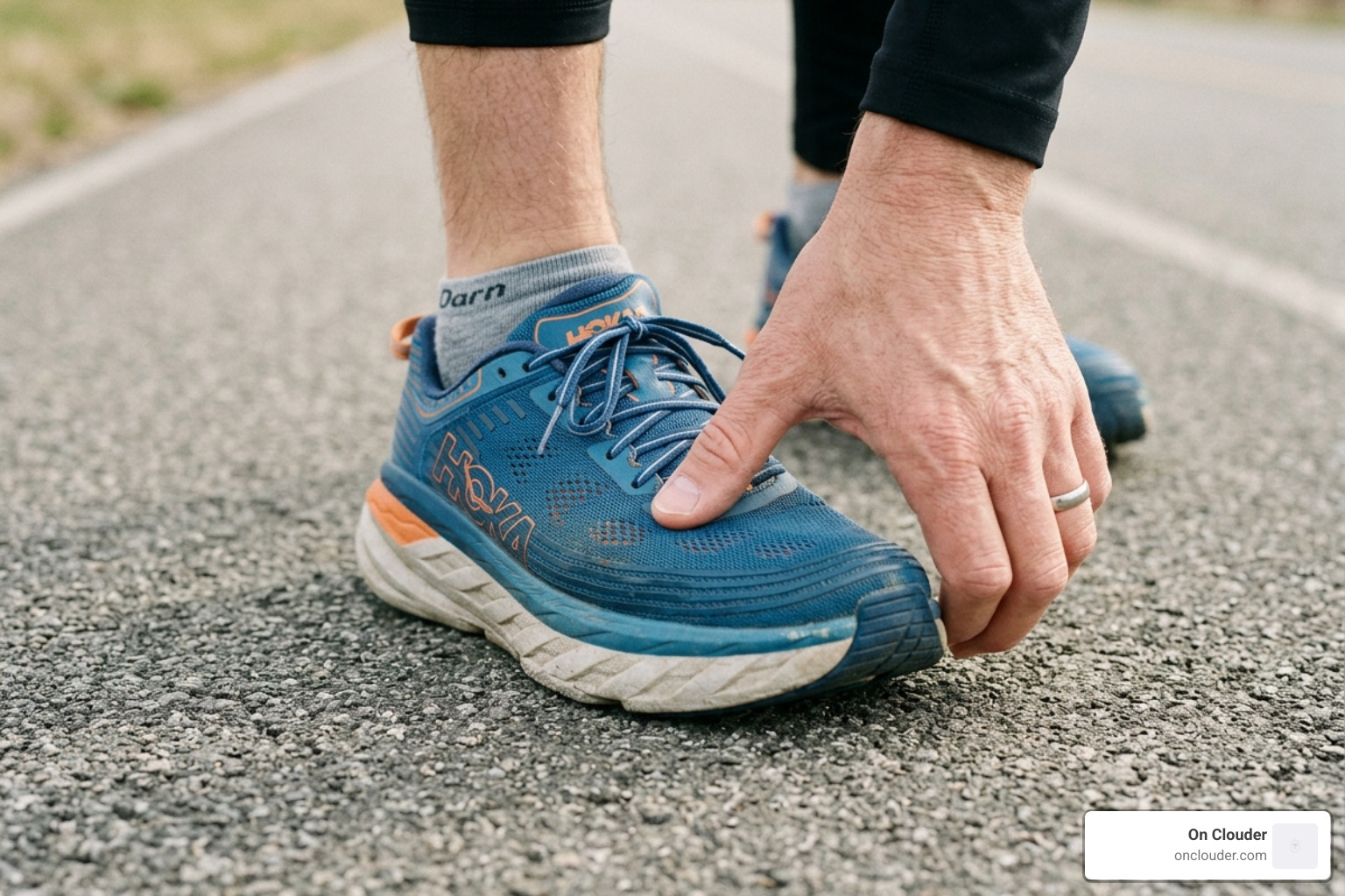 demonstrating the rule of thumb for toe space in a running shoe - running shoes for beginners