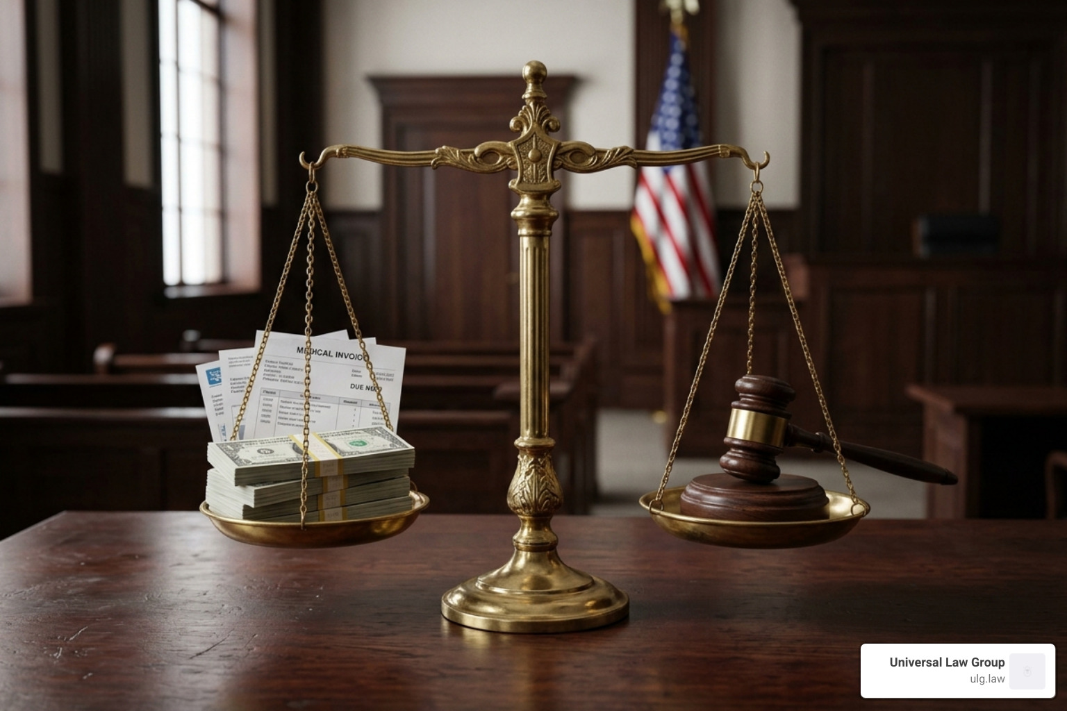 A balance scale representing justice with a stack of bills on one side and a gavel on the other - what are punitive damages A balance scale representing justice with a stack of bills on one side and a gavel on the other - what are punitive damages