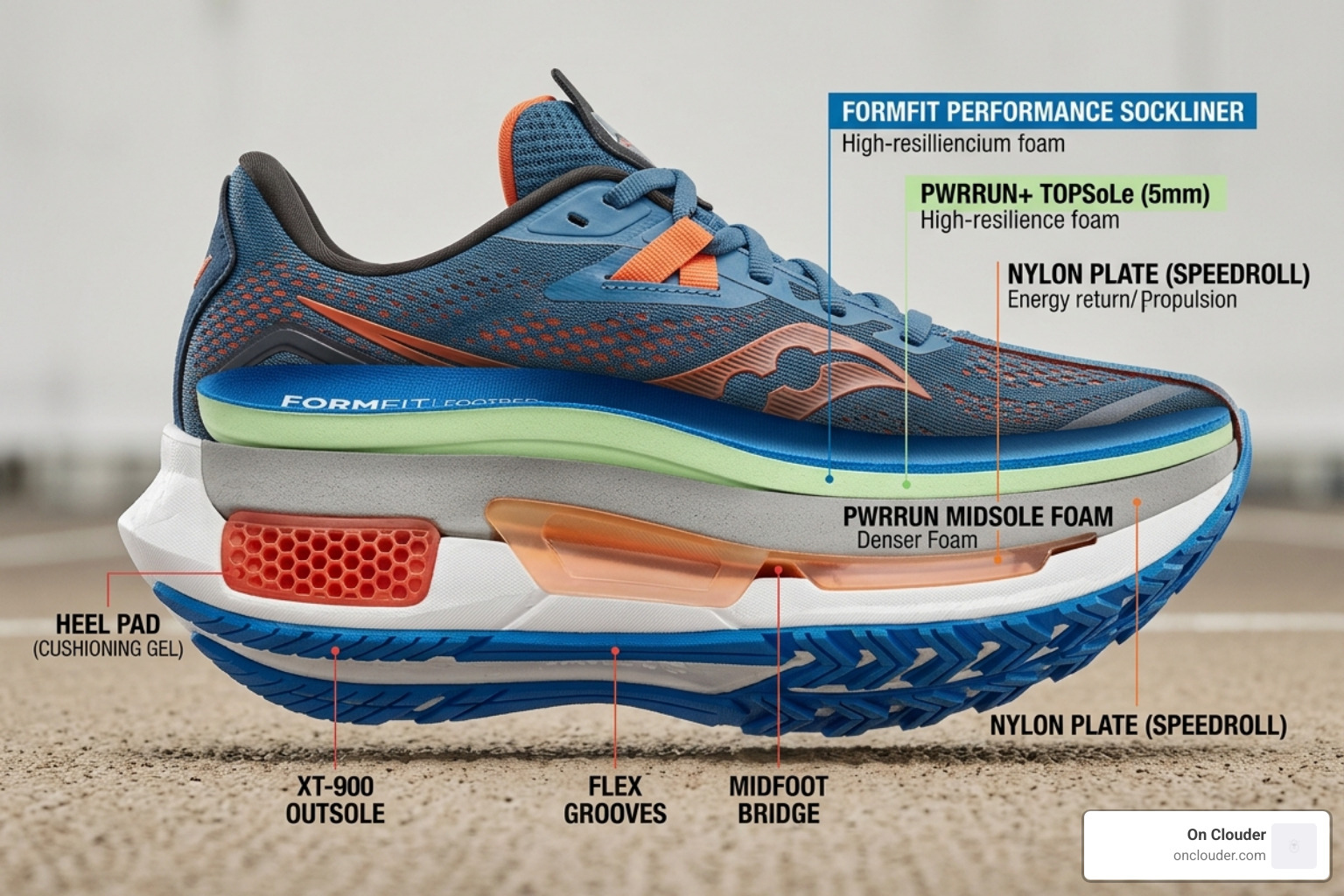 Cross-section of a running shoe midsole showing cushioning layers - shock absorber shoes for running