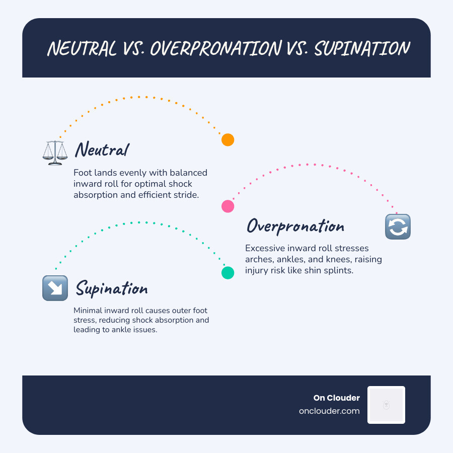 Neutral vs. overpronation vs. supination foot strike comparison infographic - best running shoes for overpronation Neutral vs. overpronation vs. supination foot strike comparison infographic - best running shoes for overpronation