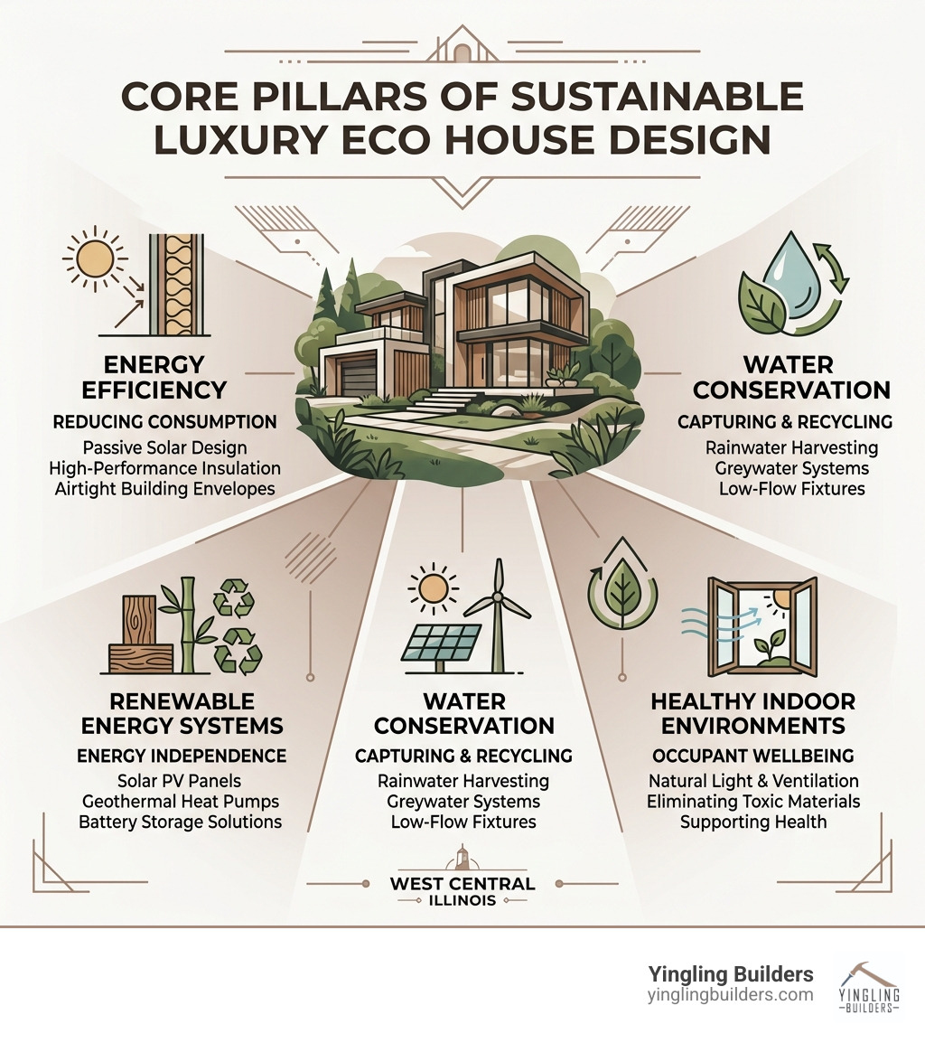 Core pillars of sustainable luxury eco house design infographic - eco house design infographic Core pillars of sustainable luxury eco house design infographic - eco house design infographic