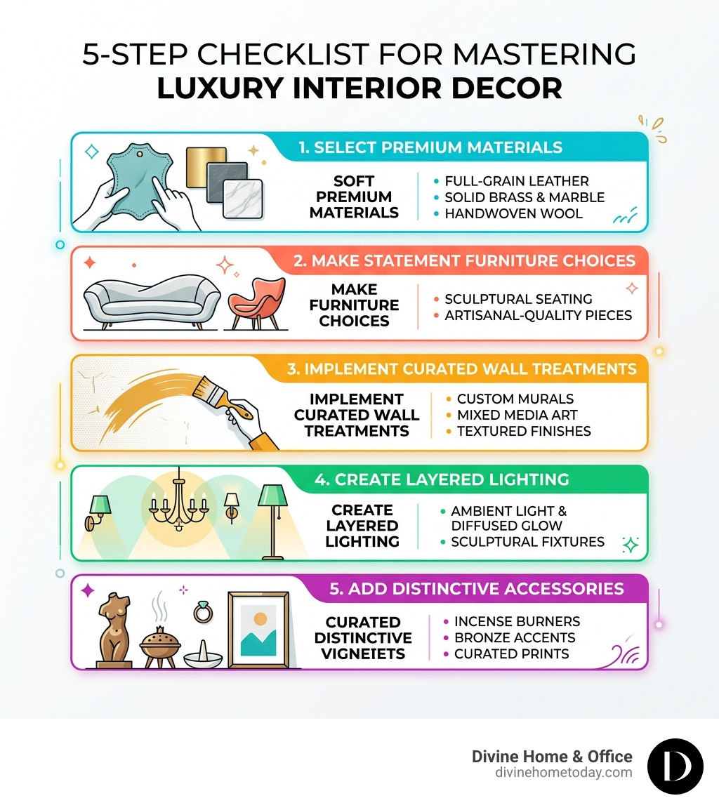 5-step checklist infographic for mastering luxury interior decor in any space - luxury interior decor infographic 5-step checklist infographic for mastering luxury interior decor in any space - luxury interior decor infographic