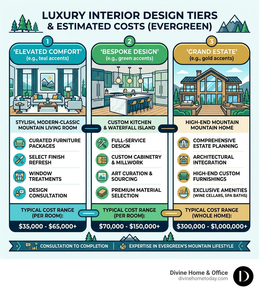 Infographic: Comparison of design tiers and typical costs for luxury interior projects in Evergreen - luxury interior design Infographic: Comparison of design tiers and typical costs for luxury interior projects in Evergreen - luxury interior design