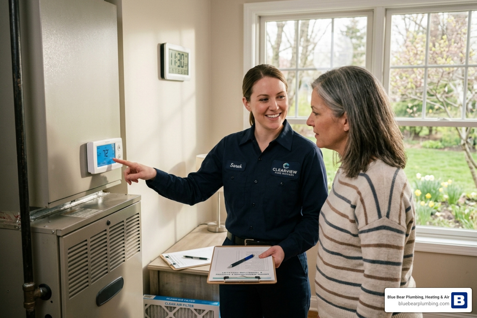 A clean white pleated air filter being compared to a grey, dust-clogged air filter - spring hvac transition from heating to A clean white pleated air filter being compared to a grey, dust-clogged air filter - spring hvac transition from heating to