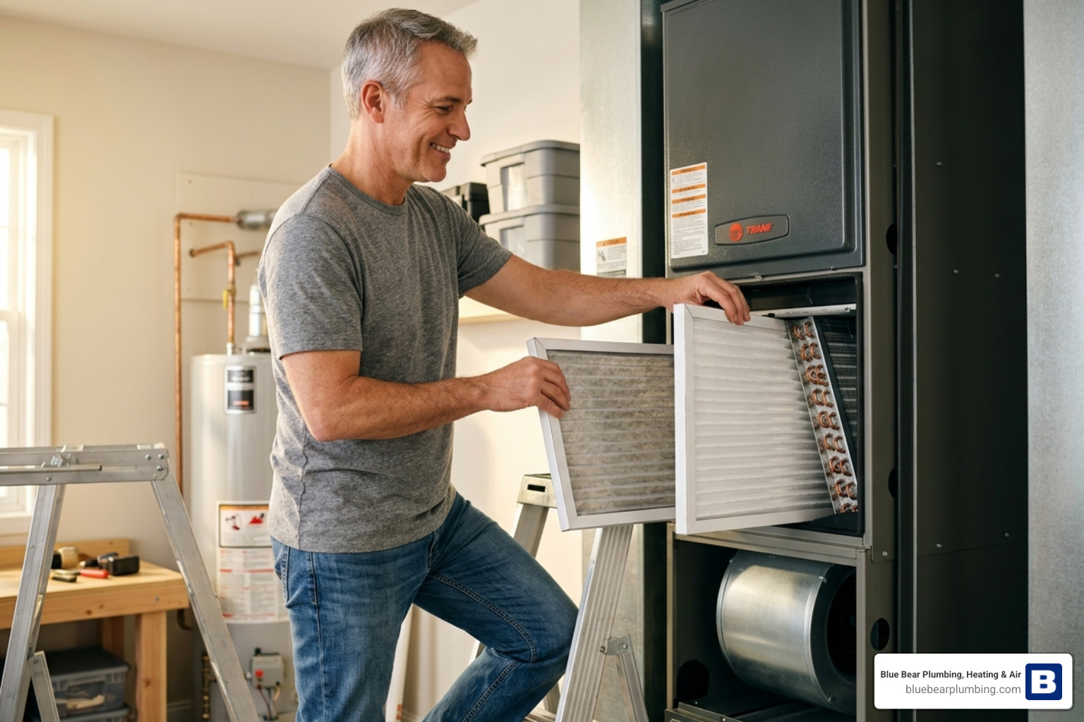 homeowner changing an air filter - spring ac and hvac maintenance homeowner changing an air filter - spring ac and hvac maintenance