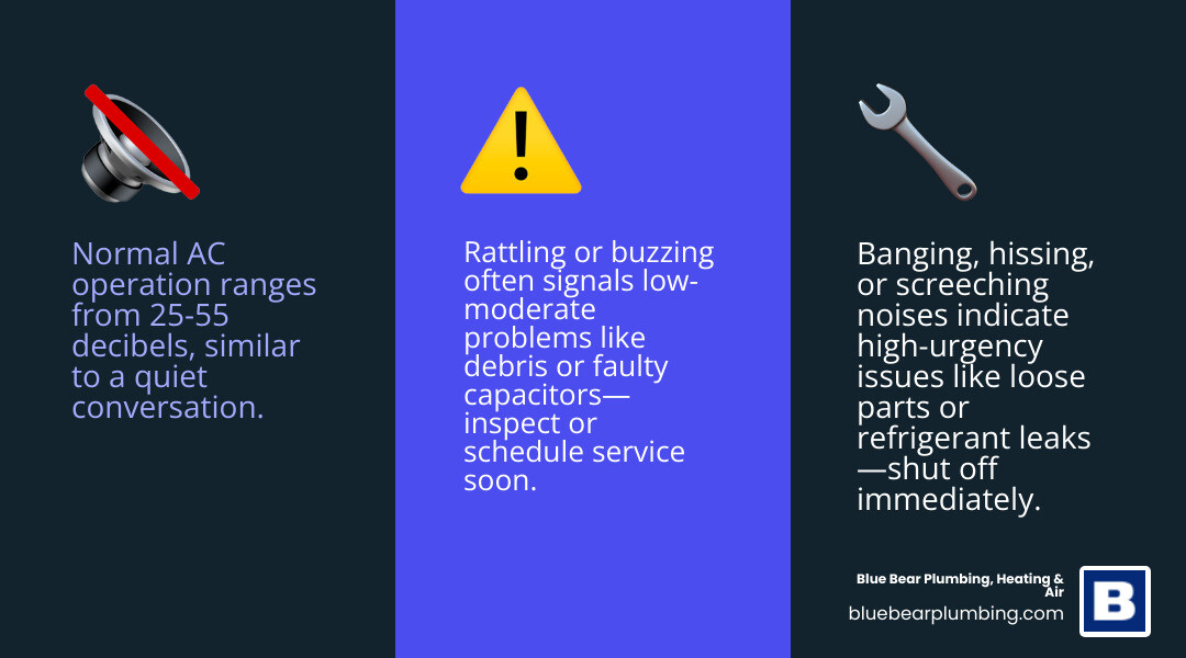 infographic of common AC noises, their causes, and urgency levels for homeowners - ac making strange noises what they mean infographic of common AC noises, their causes, and urgency levels for homeowners - ac making strange noises what they mean