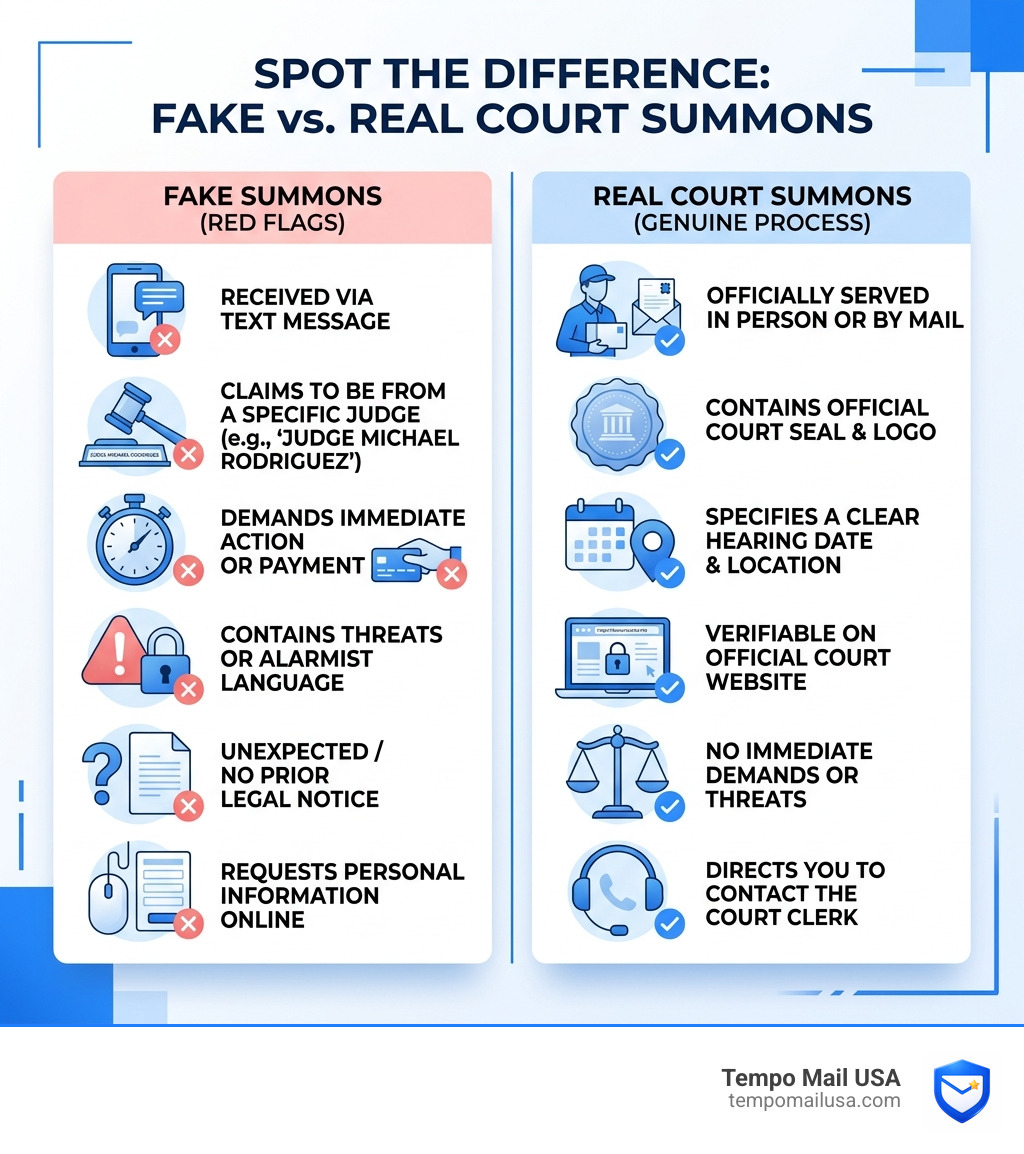 Infographic showing red flags of a fake court summons vs. a real one - judge michael rodriguez los angeles superior court Infographic showing red flags of a fake court summons vs. a real one - judge michael rodriguez los angeles superior court
