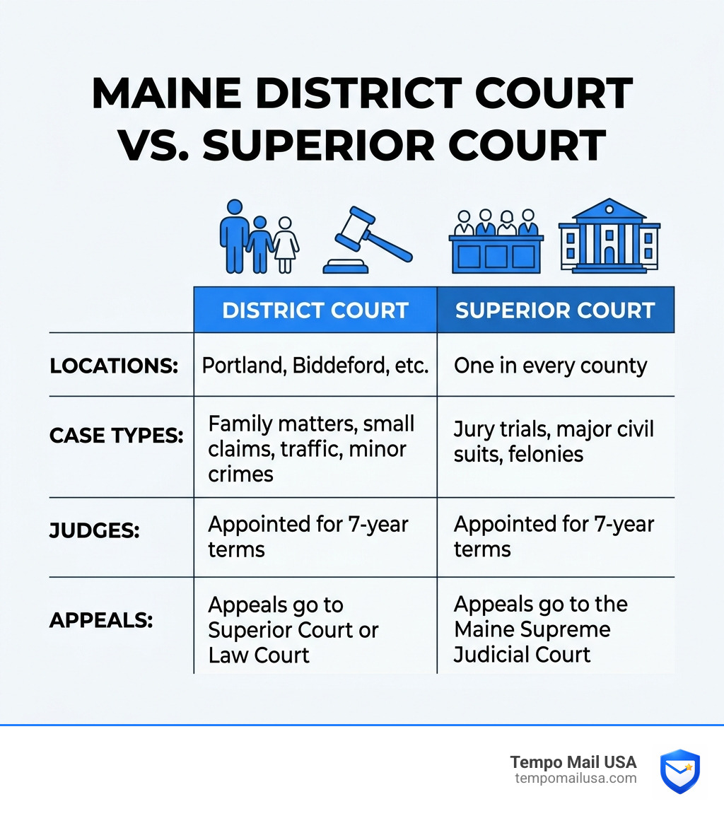 Infographic comparing the functions of Maine District Court vs. Superior Court - judge michael rodriguez cumberland county Infographic comparing the functions of Maine District Court vs. Superior Court - judge michael rodriguez cumberland county