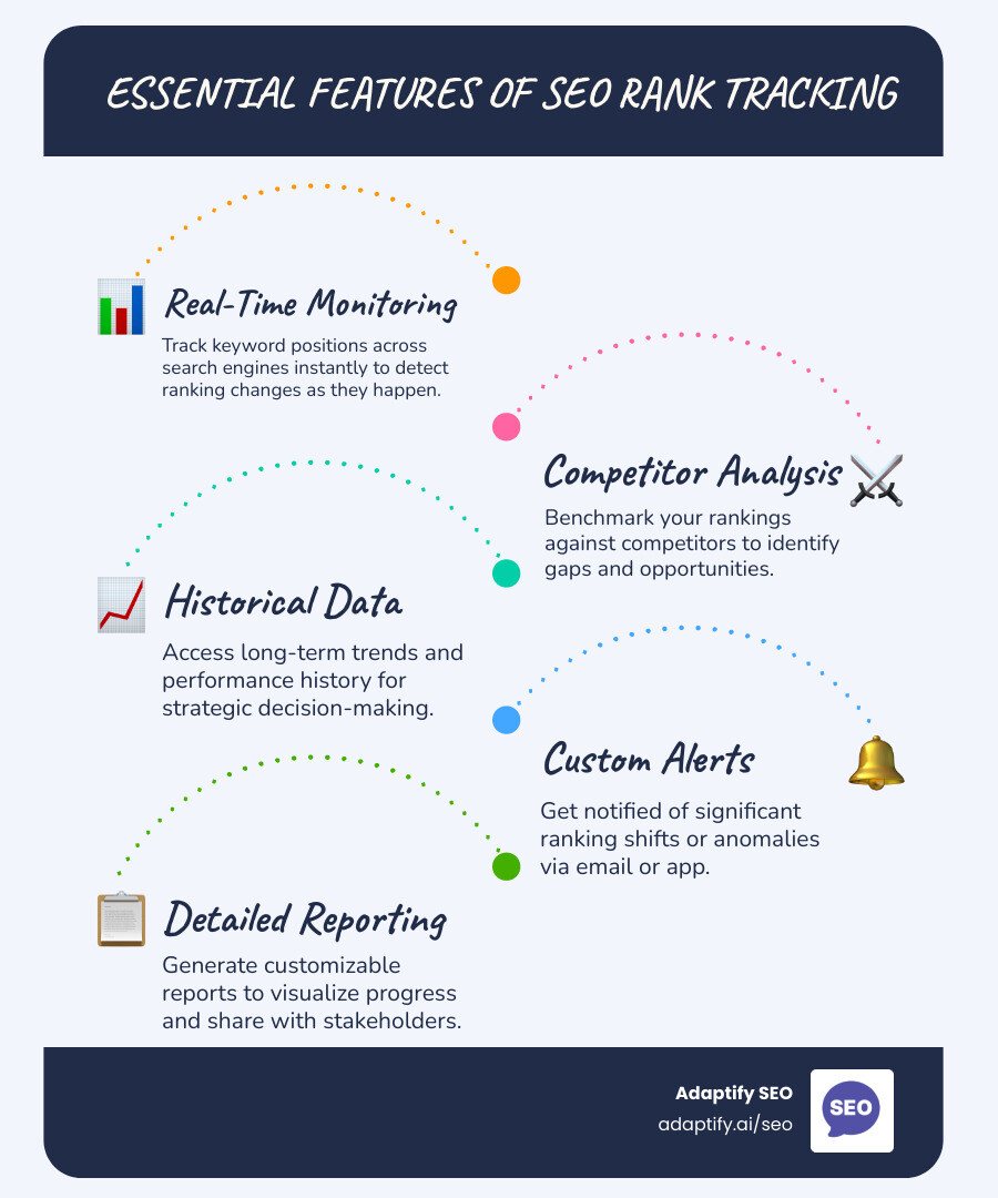 infographic summarizing essential features of modern rank tracking - seo ranking monitoring infographic 