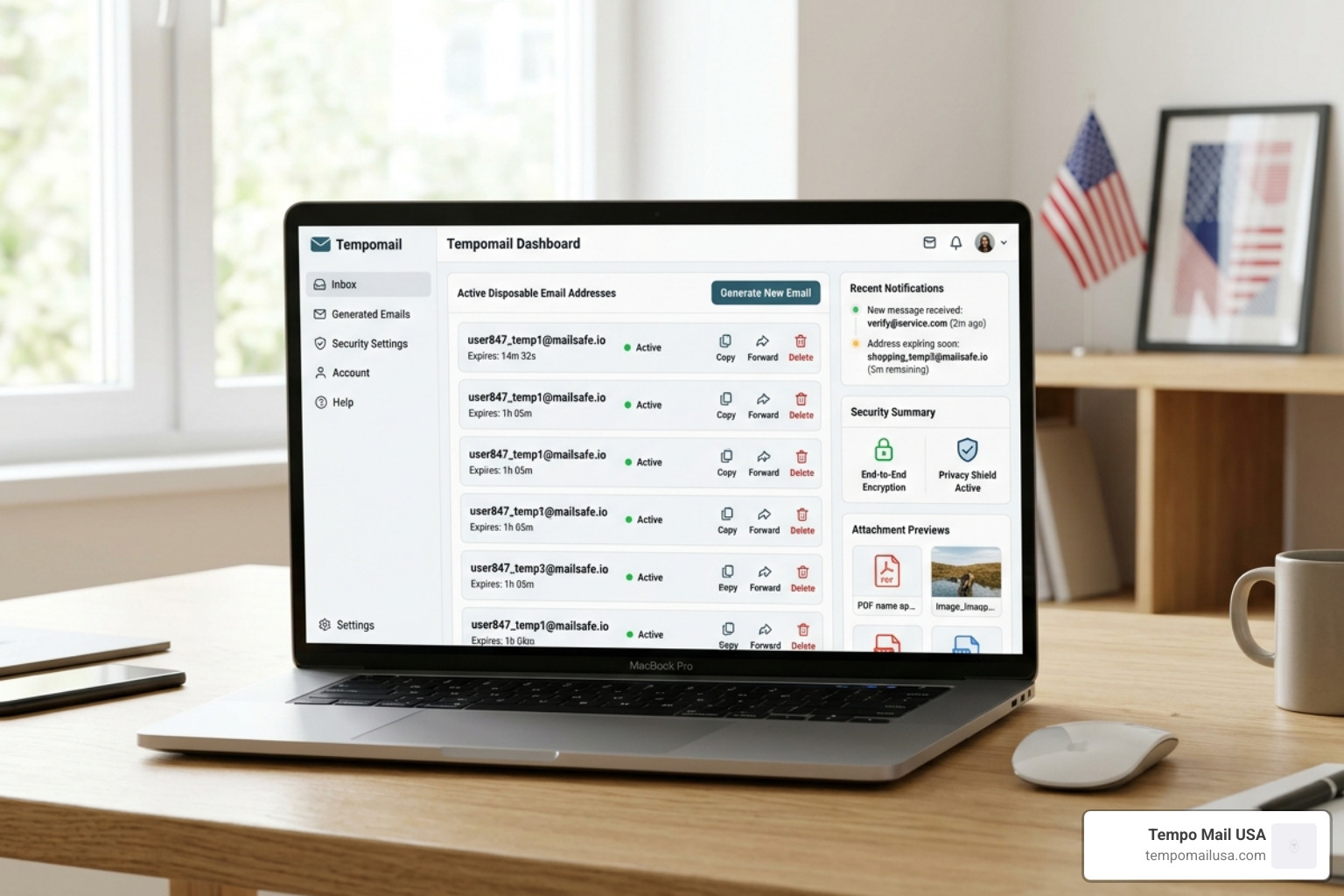 User dashboard showing tempomail management and security features - tempomail User dashboard showing tempomail management and security features - tempomail