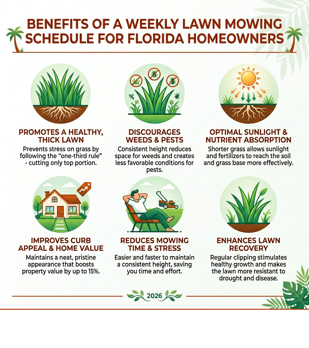 infographic showing benefits of weekly lawn mowing schedule for Florida homeowners - weekly lawn mowing service near me infographic showing benefits of weekly lawn mowing schedule for Florida homeowners - weekly lawn mowing service near me