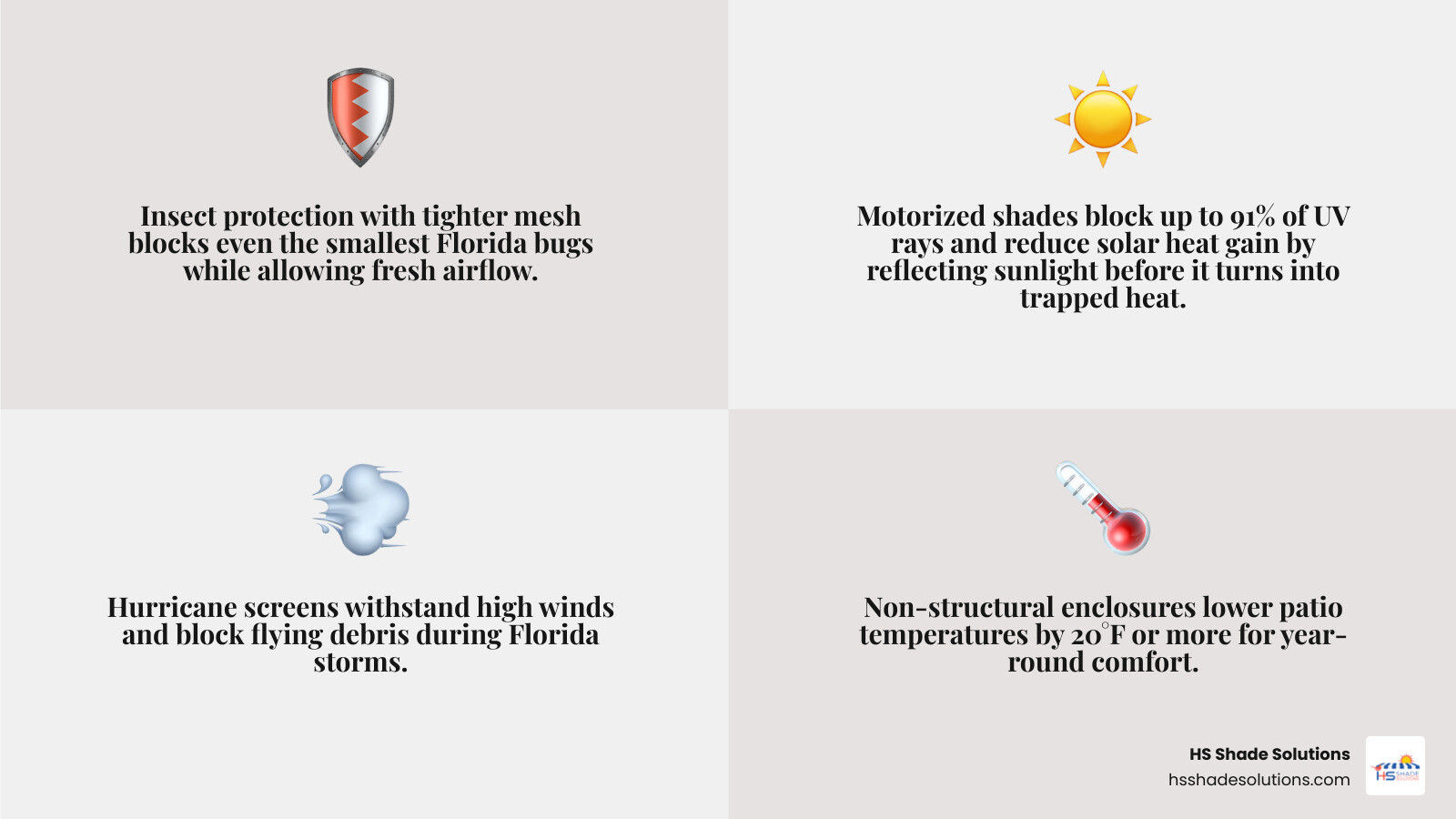 Benefits of non-structural patio shade and screen systems for Florida homes infographic - patio enclosures for Florida homes