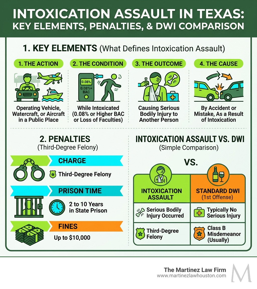 Intoxication assault in Texas: key elements, penalties, and how it differs from DWI infographic - what is intoxication Intoxication assault in Texas: key elements, penalties, and how it differs from DWI infographic - what is intoxication