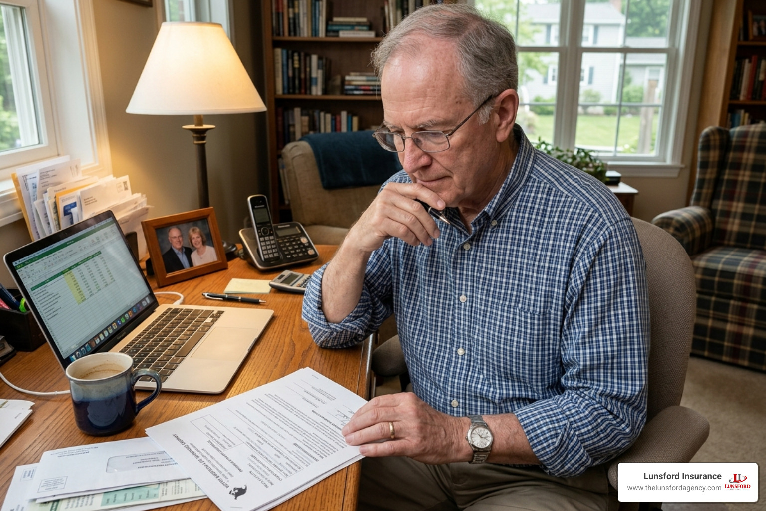Senior reviewing a life insurance policy document - annuity laddering for retirement
