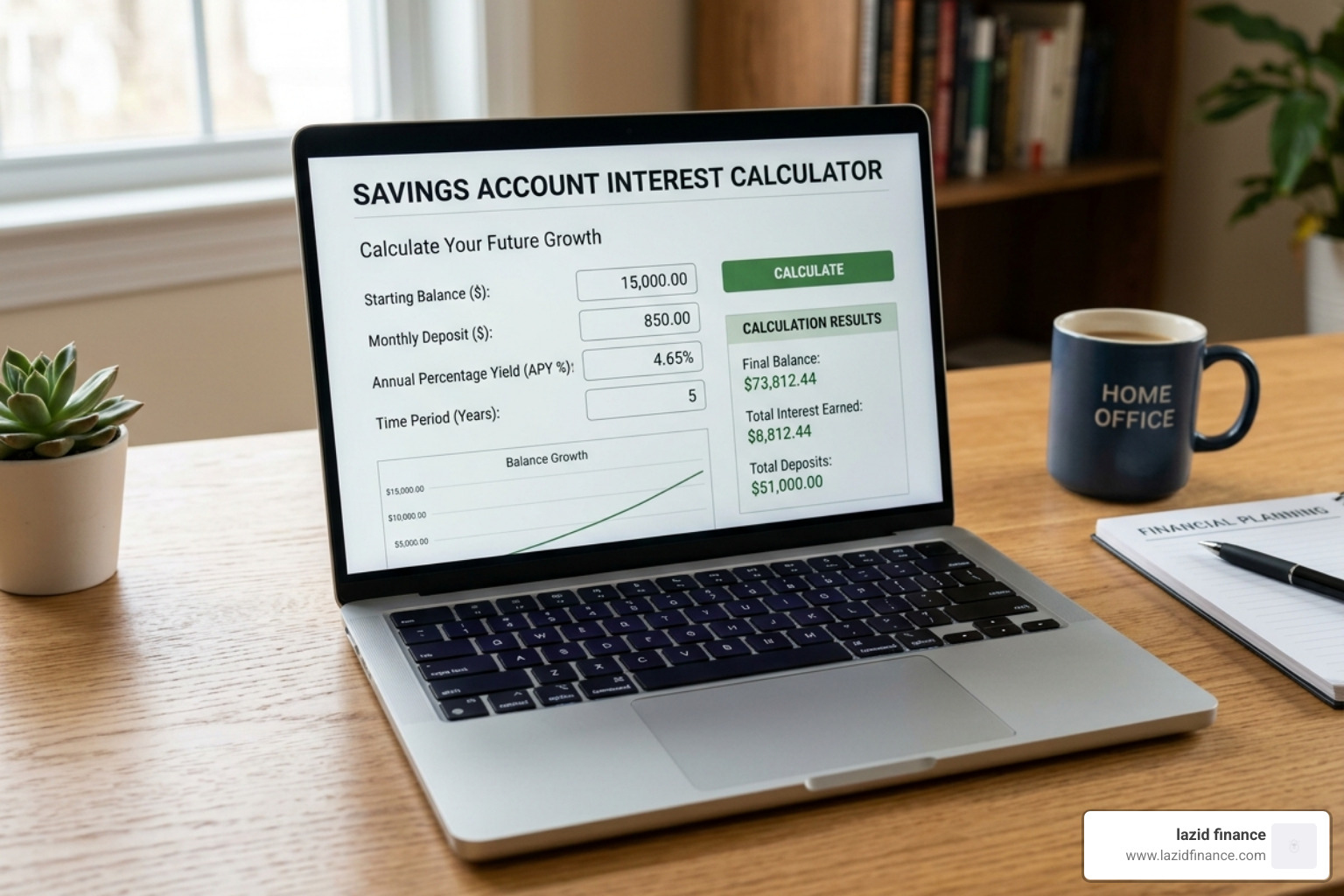 digital interface showing financial inputs for interest calculation - savings account interest calculator