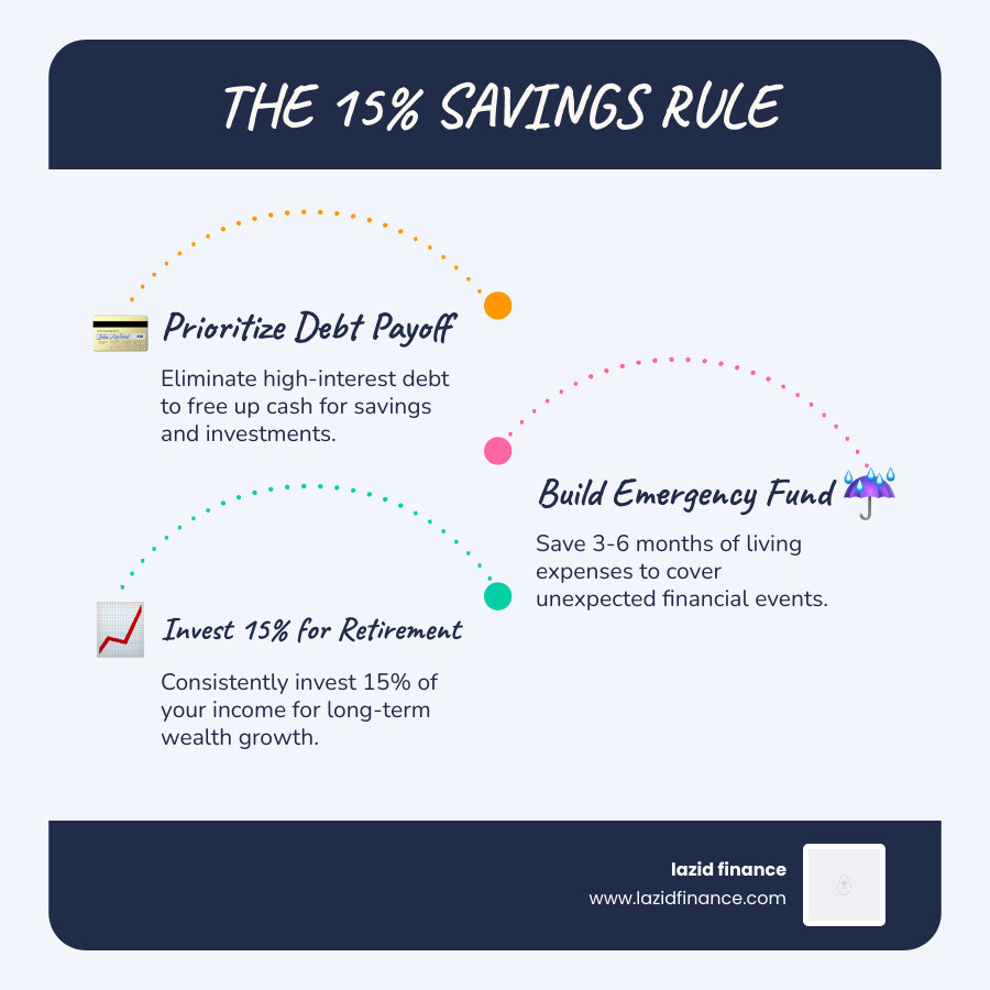 infographic showing the 15% savings rule leading to wealth - budget planner online infographic