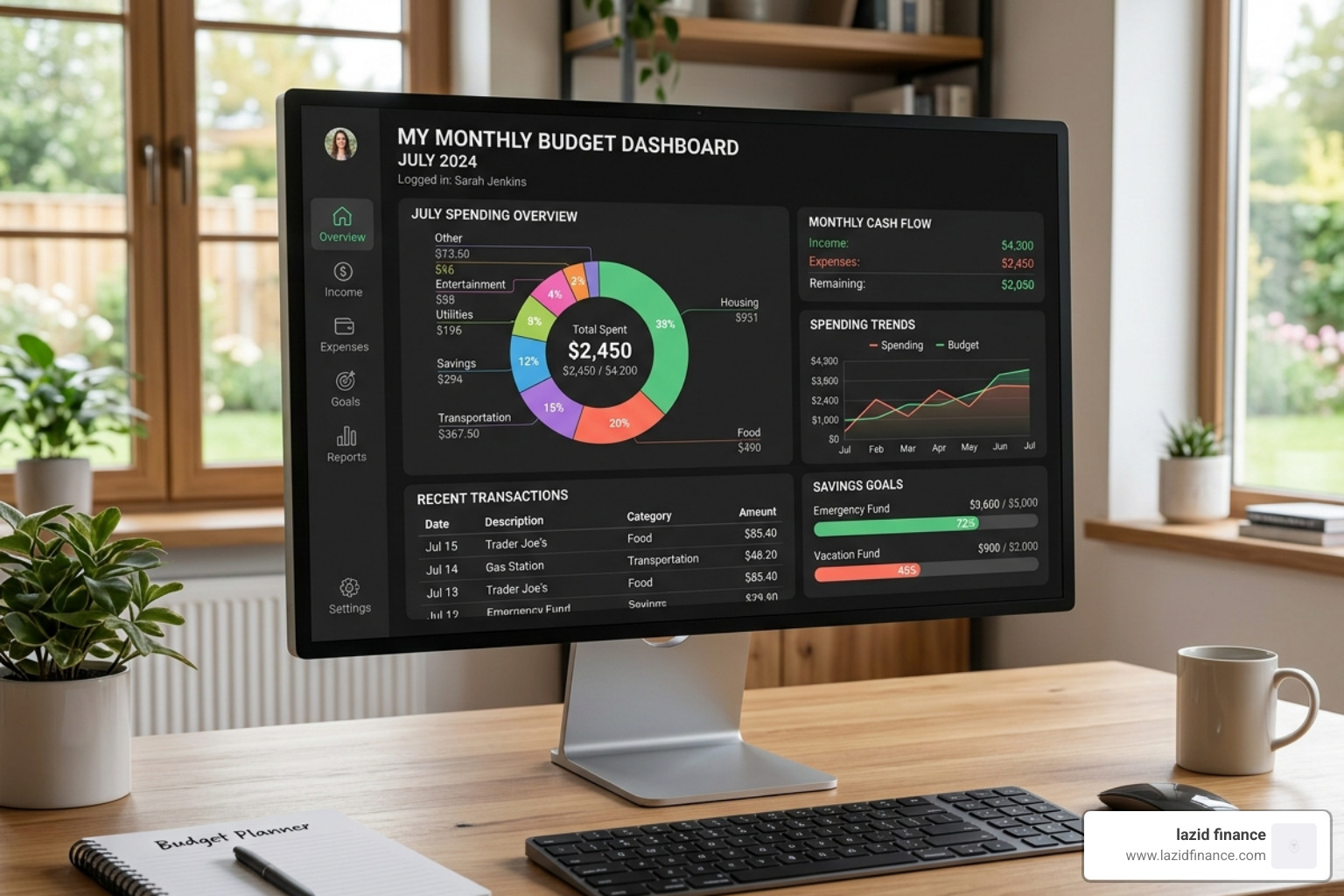 modern budget dashboard with charts and categories - budget planner online