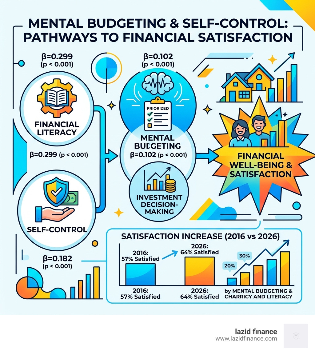 Mental budgeting impact infographic showing β coefficients and satisfaction rates - conscious budget vs actuals infographic 