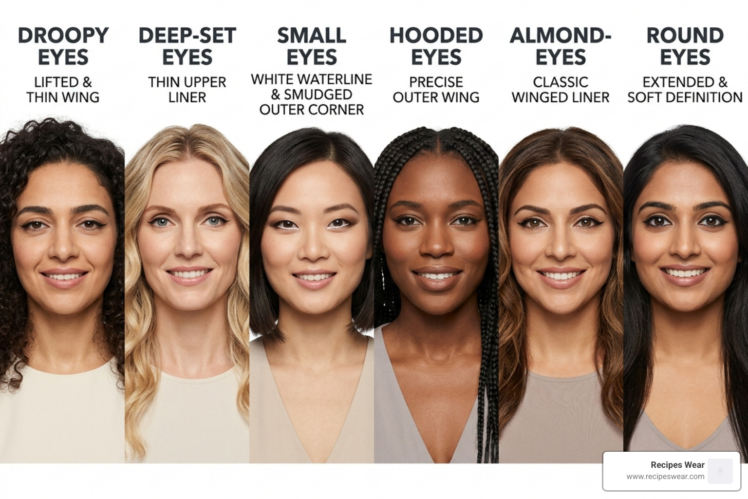 diferentes formatos de olhos e tipos de delineado - Como fazer delineado