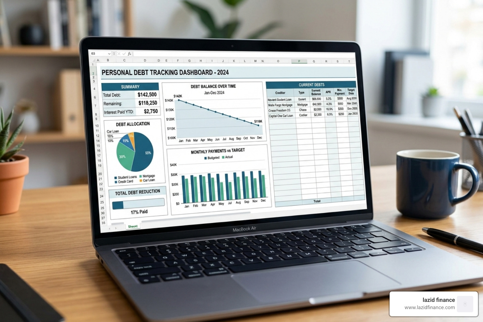 organized financial dashboard in excel - debt payoff tracker excel
