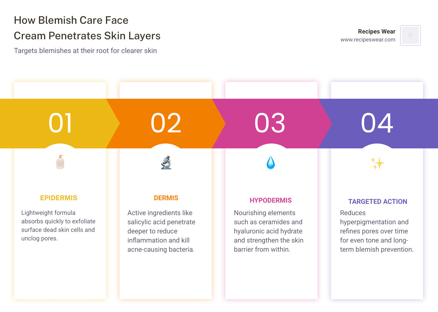 How blemish care face cream penetrates skin layers and targets spots infographic - blemish care face cream infographic