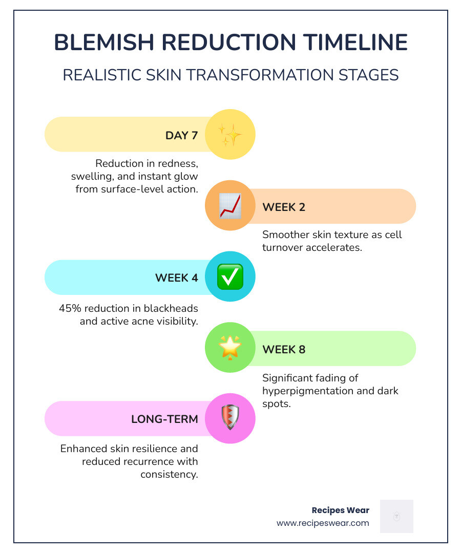 Infographic showing a 4-week skin transformation timeline - blemish care face cream infographic