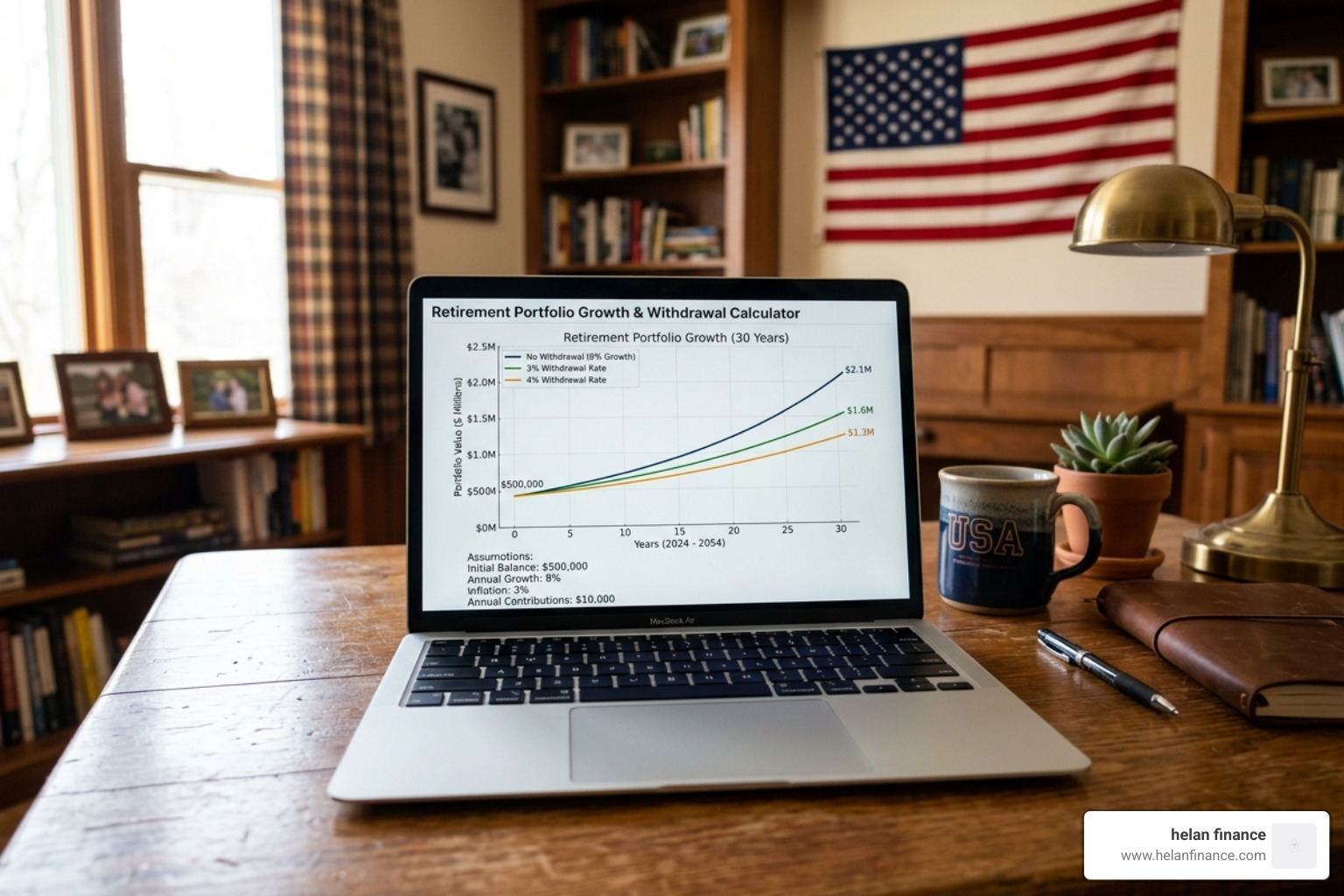 retirement calculator showing growth over time and withdrawal rates - investment options for retirement