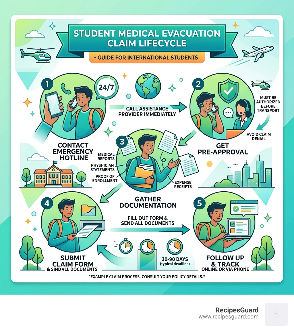 Medical evacuation claim lifecycle infographic for international students - student medical evacuation claim infographic 