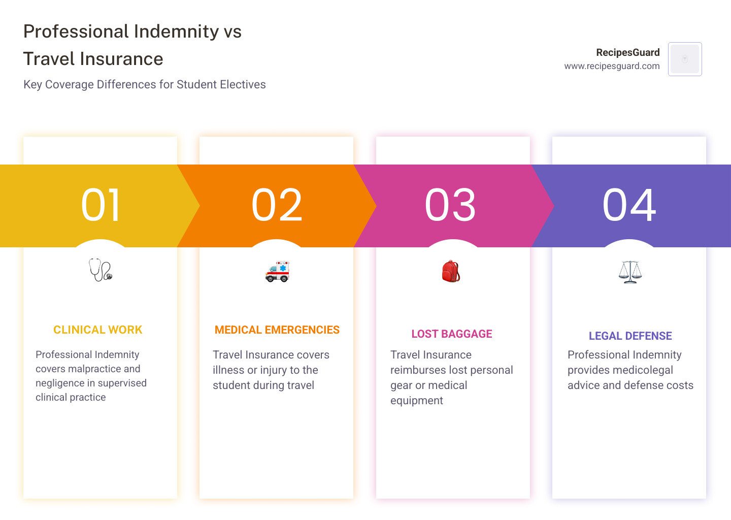 Table comparing Professional Indemnity and Travel Insurance for student electives - student elective claim overseas