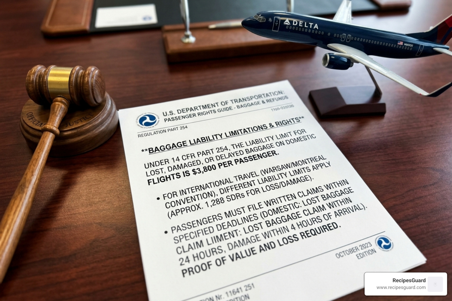 airline passenger rights document - insurance for luggage