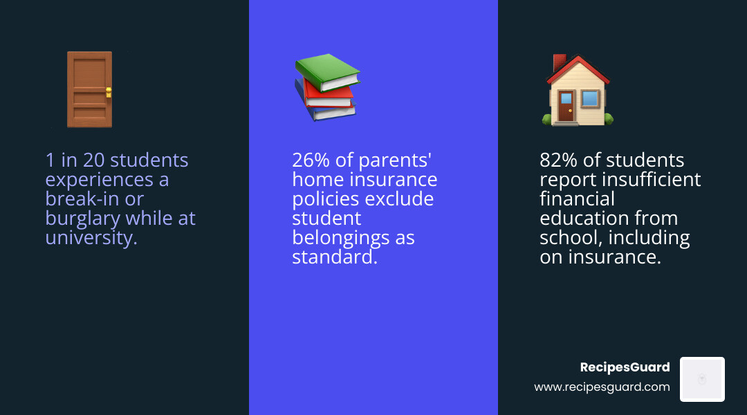 infographic showing student property insurance basics: coverage types, average costs, key exclusions, and excess explained
