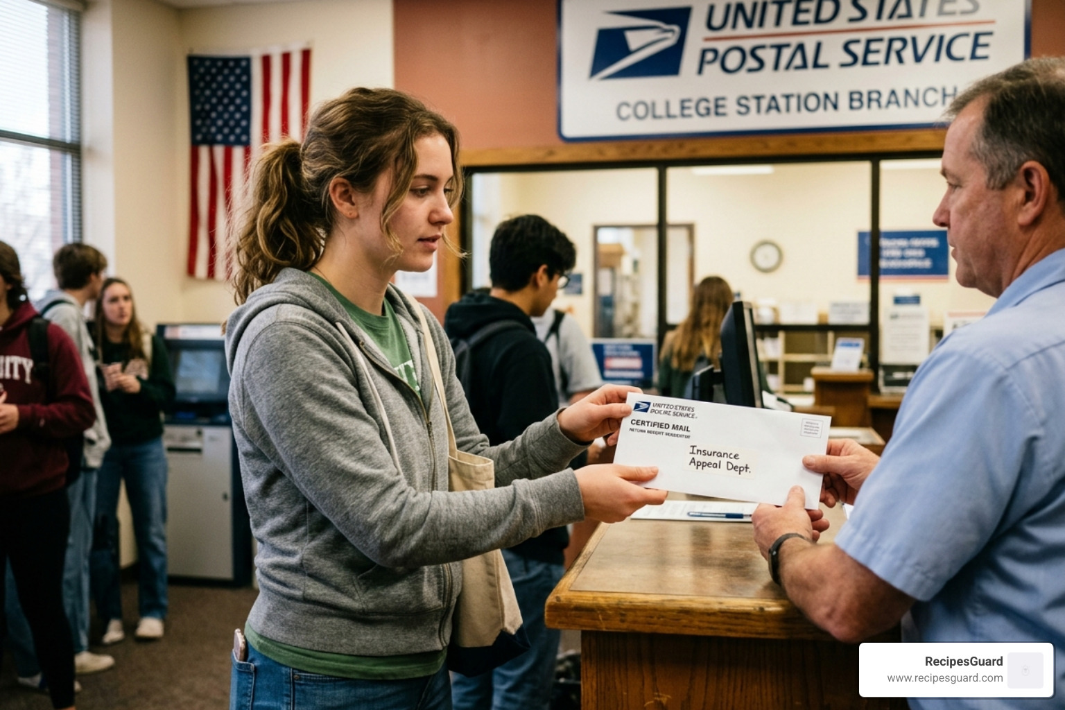 student mailing a certified letter for insurance appeal - student travel claim denied