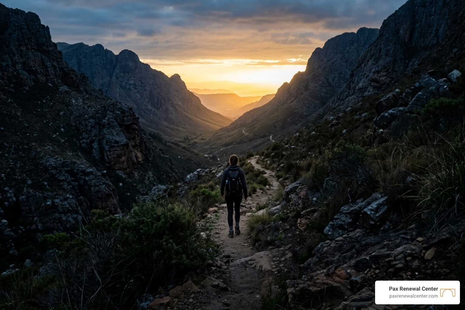 A person walking through a dark valley toward a distant light - faith based grief therapy A person walking through a dark valley toward a distant light - faith based grief therapy