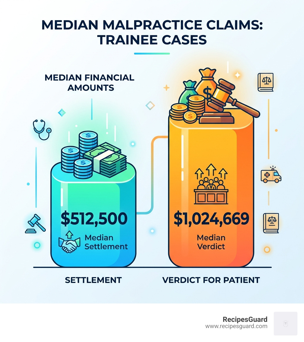 Median verdict vs settlement amounts in trainee malpractice cases - emergency medical student claim infographic 